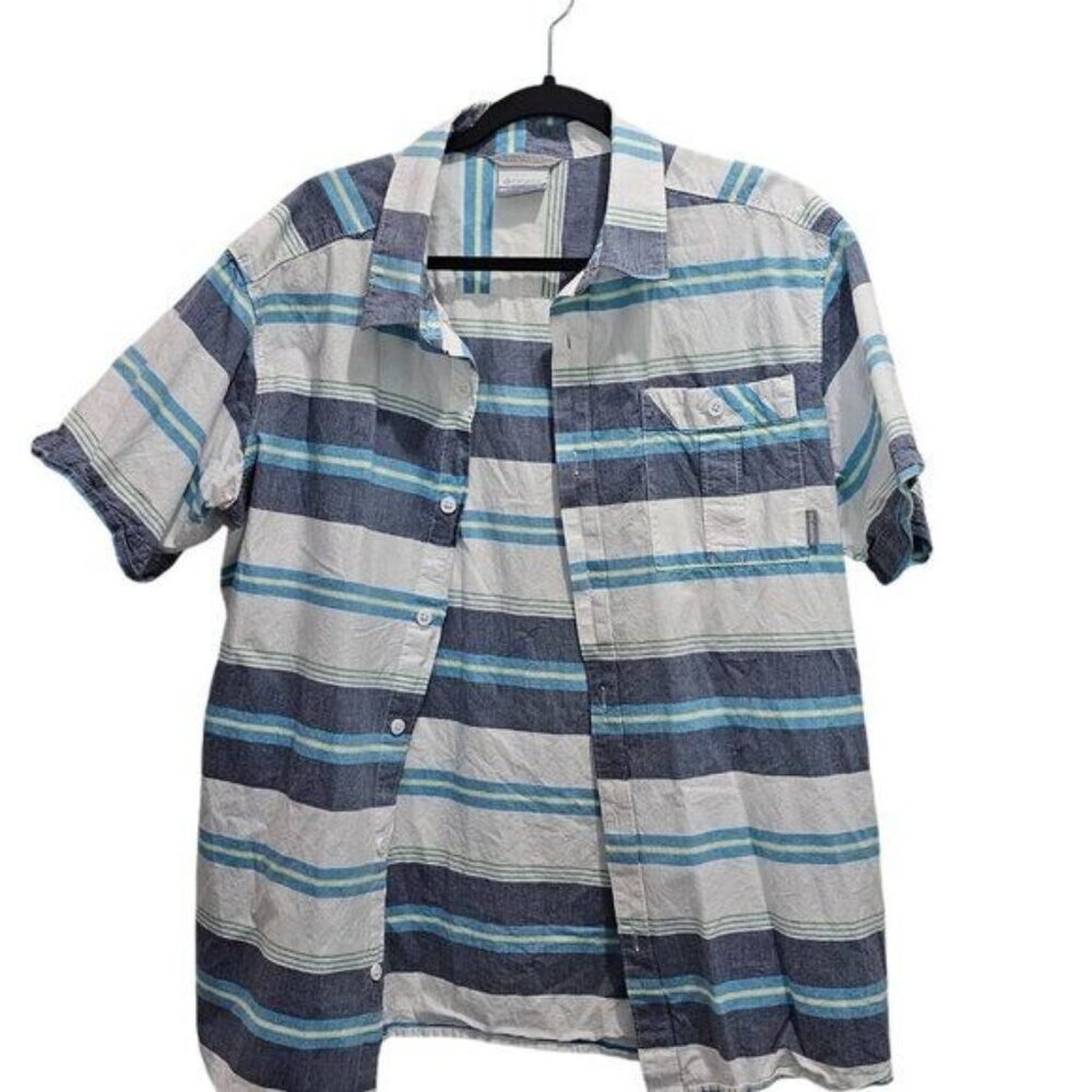 Columbia Men's Large Striped Short Sleeve Button-Up Shirt Blue White